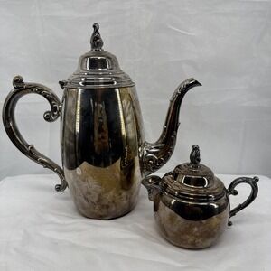 Antique Silverplate Tea Set:‎ Coffee Pot Kettle And Creamer With Lid WM Rogers